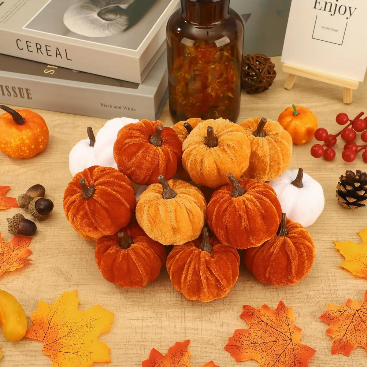 Velvet Pumpkin Fall Decor Set – 12 Pieces