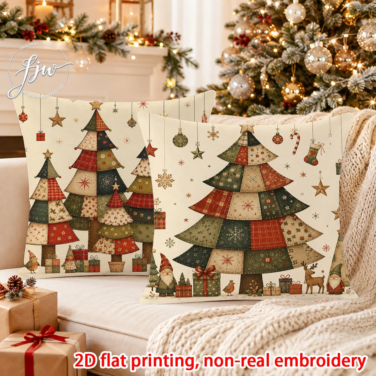 Vintage Christmas Throw Pillow Covers 18x18, Set of 4