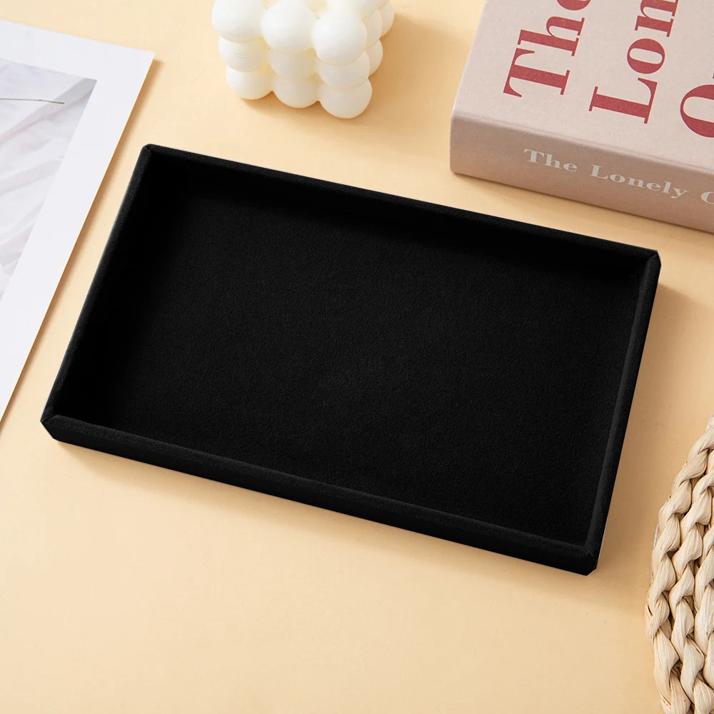 Black Velvet Jewelry Organizer Tray – Divided Compartments for Rings, Earrings & Bracelets