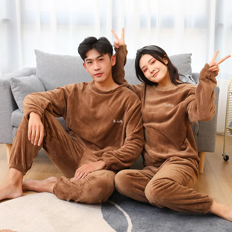 Winter Coral Fleece Pajama Set (Top + Pants)