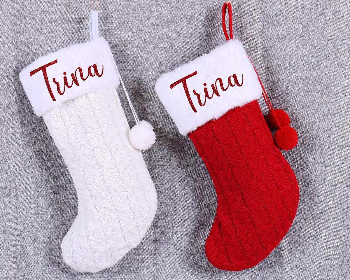 Red & White Knit Christmas Stocking