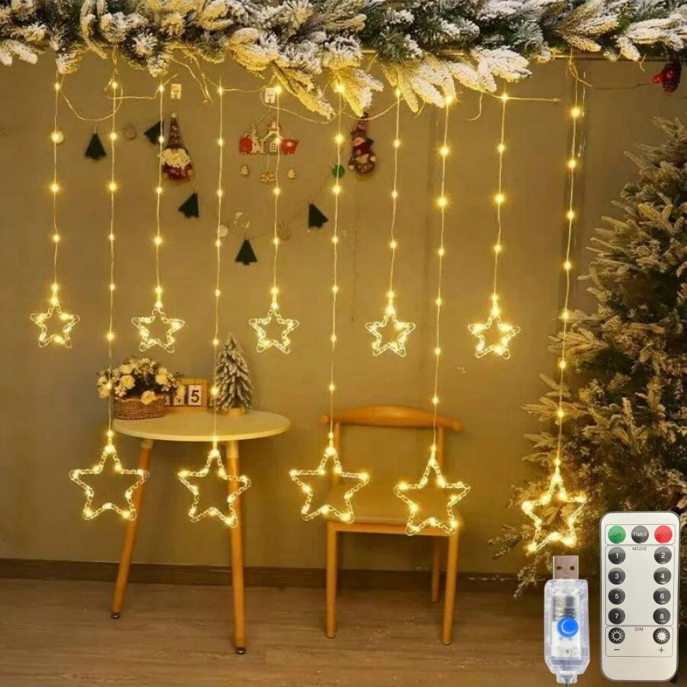 LED Snowflake Curtain Lights (19-Drop, USB)