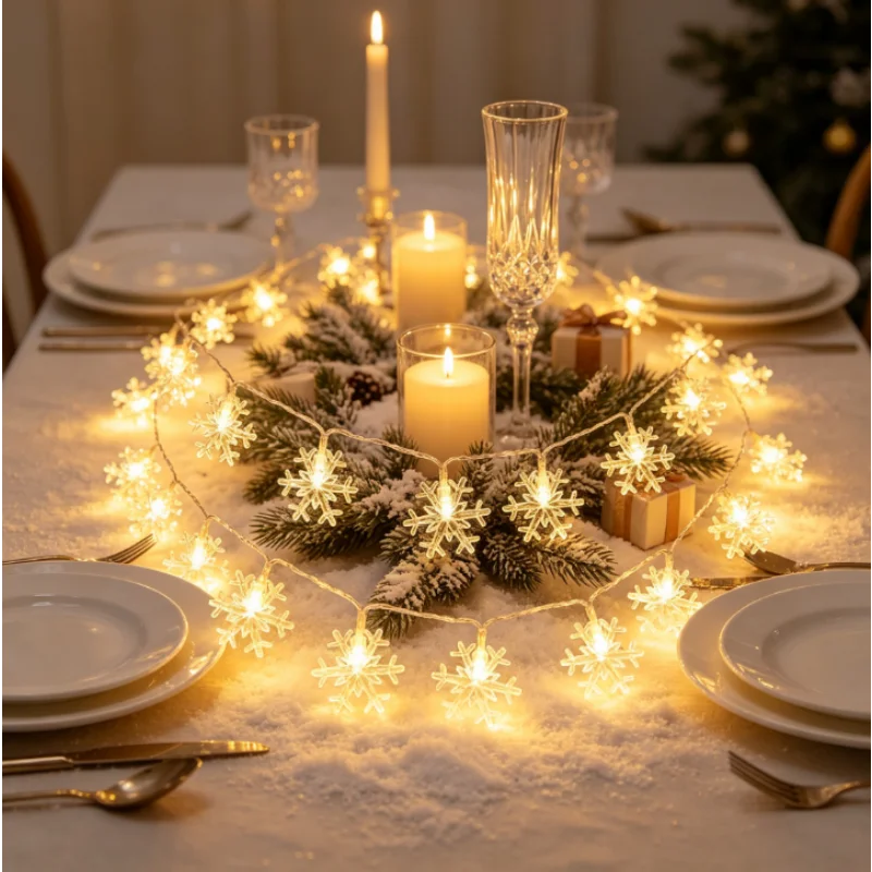 Snowflake LED String Lights (Warm White, Battery)