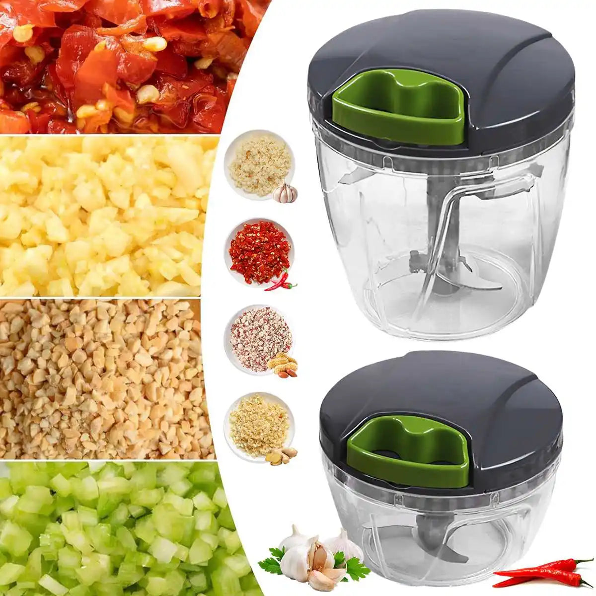 Hand-Press Vegetable Chopper with Catch Bowl – Stainless Blades, No-Tears Onion & Herb Prep