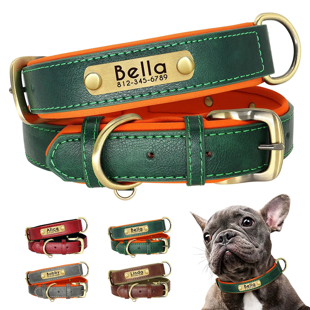 Personalized PU Leather Dog Collar with Free Name Engraving