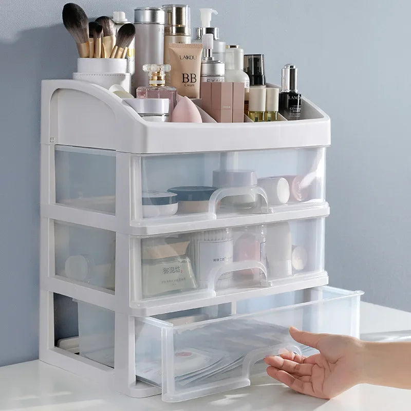 Transparent Multi-Tier Cosmetics Storage Box – Multi-Layer Vanity Organizer with Drawers