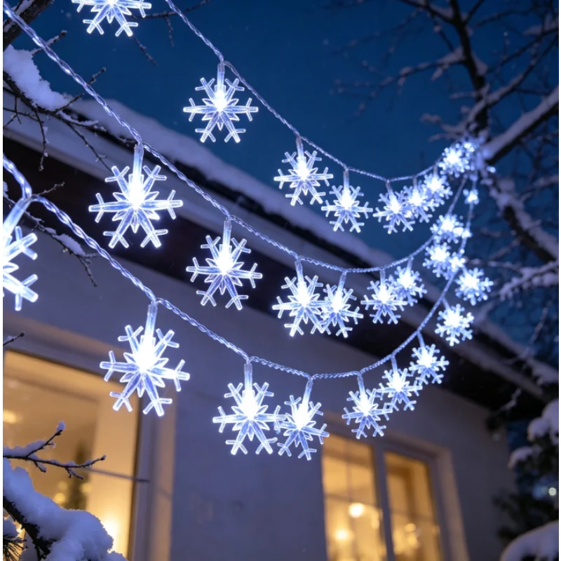 Snowflake LED String Lights (Warm White, Battery)