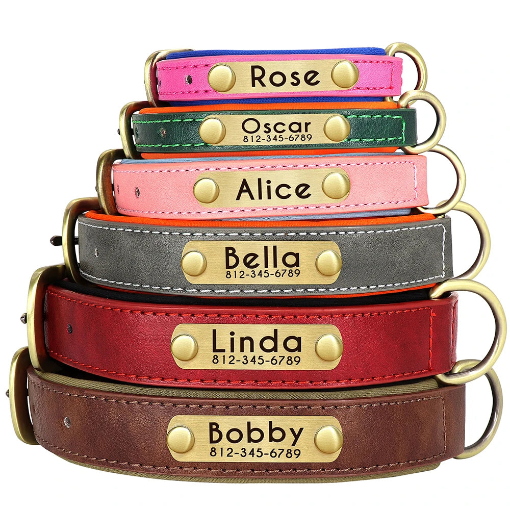 Personalized PU Leather Dog Collar with Free Name Engraving
