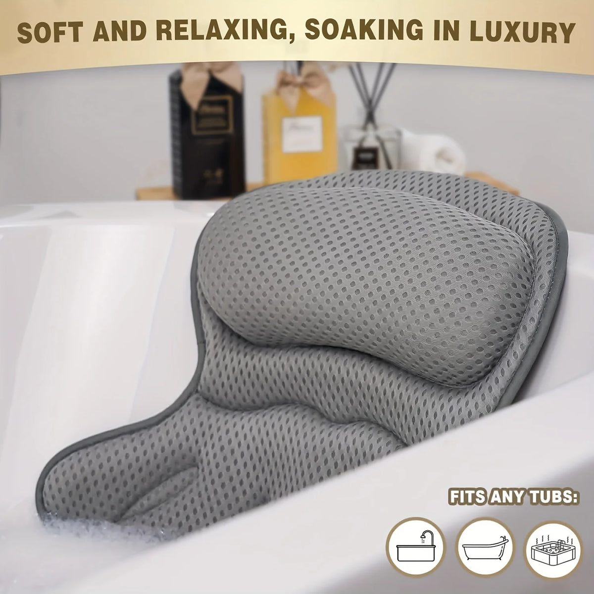 Air Mesh Bath Pillow with Suction Cups – Ergonomic Spa Support