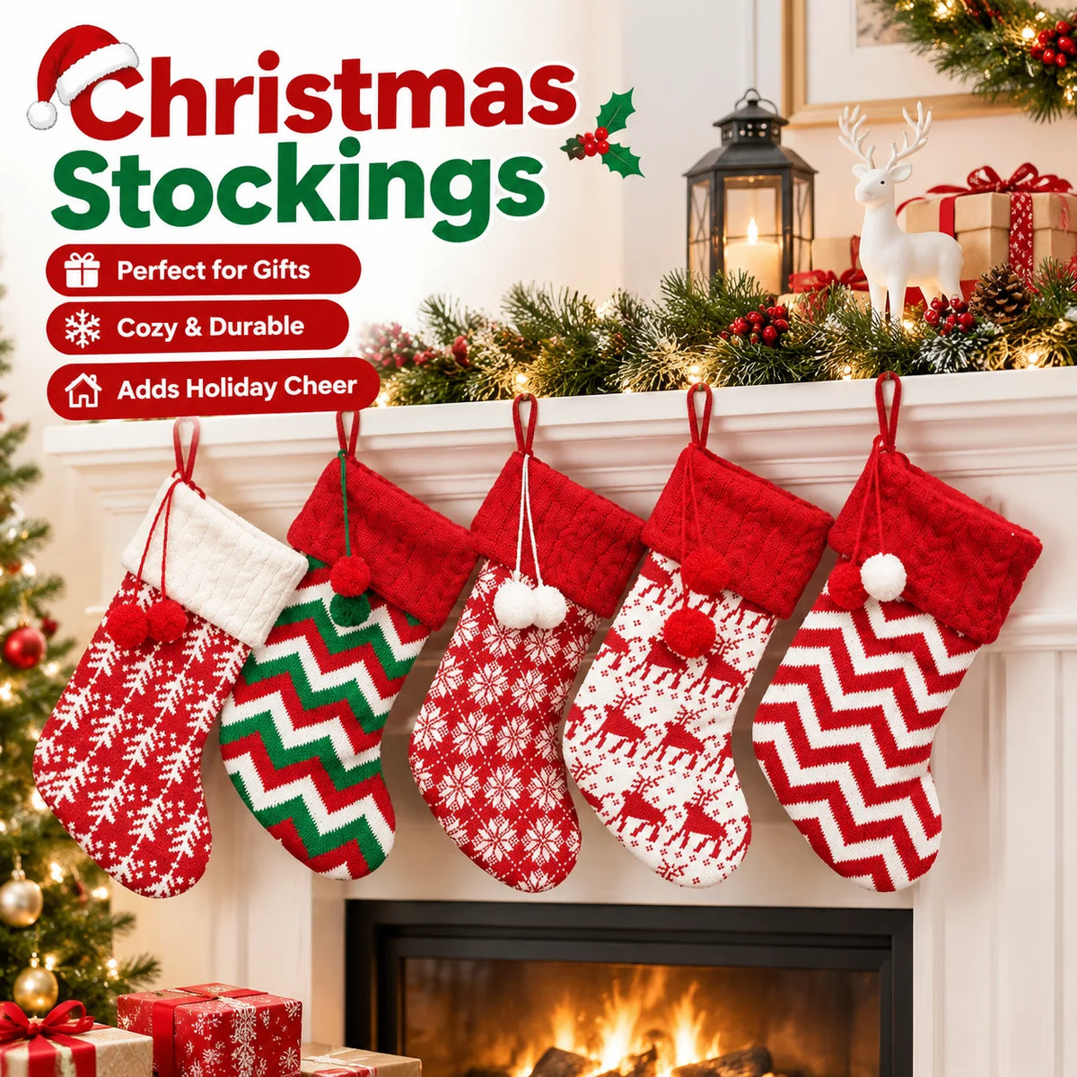 Red & White Knit Christmas Stocking