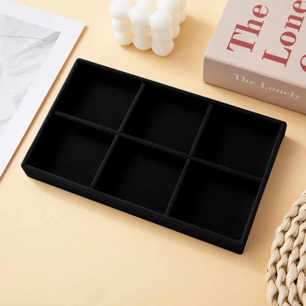 Black Velvet Jewelry Organizer Tray – Divided Compartments for Rings, Earrings & Bracelets