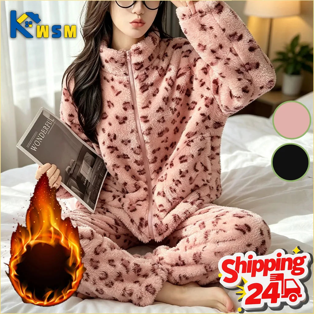 Winter Coral Fleece Pajama Set (Top + Pants)