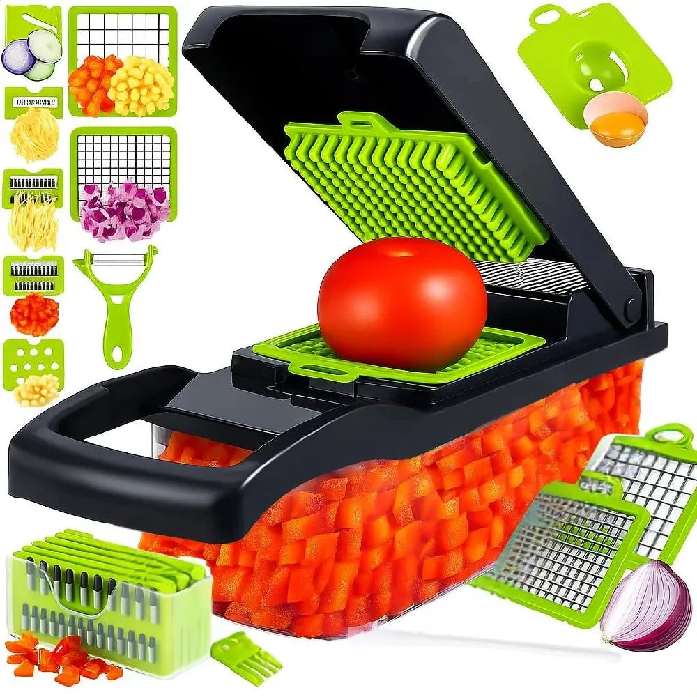Magic Onion & Vegetable Dicer Chopper – One-Press Grid Blade Cutter with Catch Container