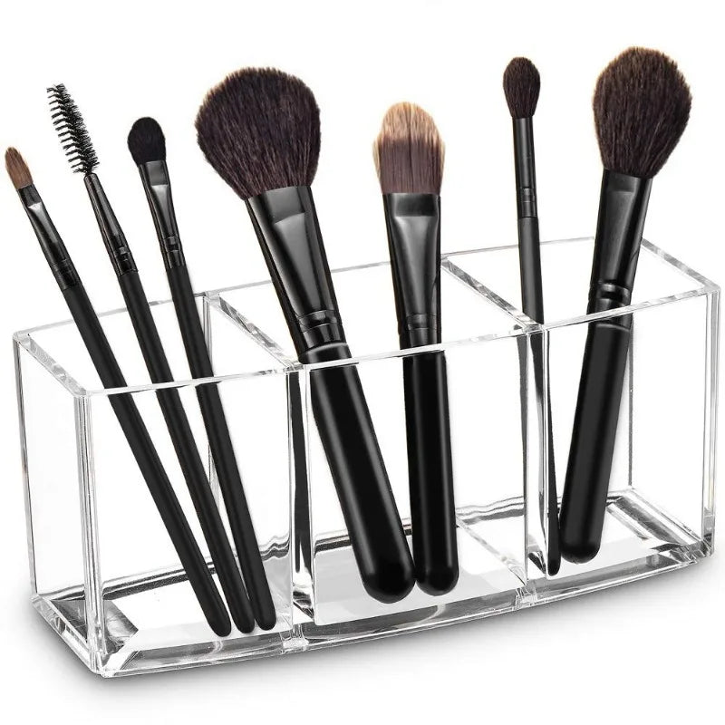 Clear Acrylic Makeup Brush Storage Box – Vanity Organizer with Dedicated Slots