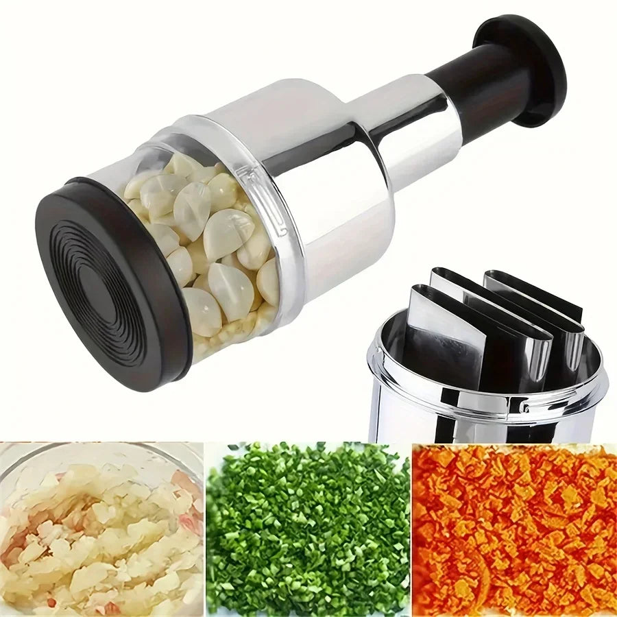 Hand-Press Vegetable Chopper with Catch Bowl – Stainless Blades, No-Tears Onion & Herb Prep