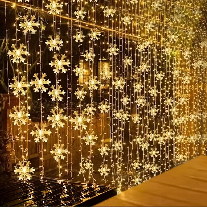 LED Snowflake Curtain Lights (19-Drop, USB)
