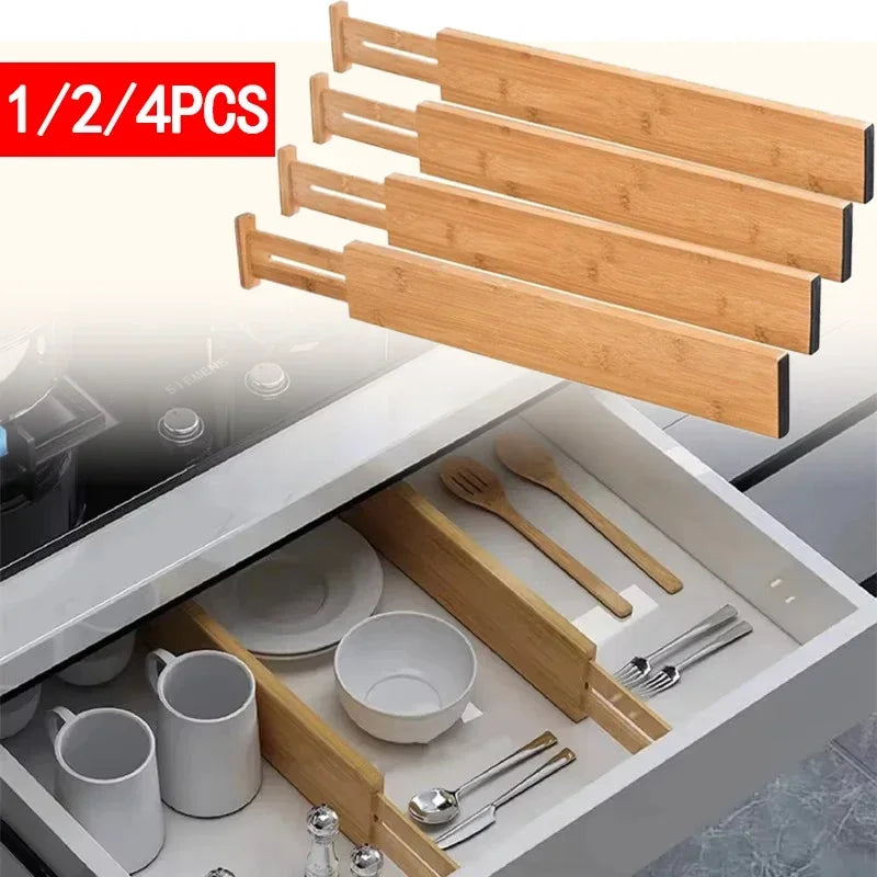 Adjustable Bamboo Drawer Dividers – 4-Pack