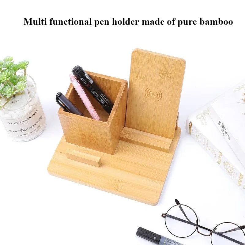 Bamboo Pen Holder Desk Organizer