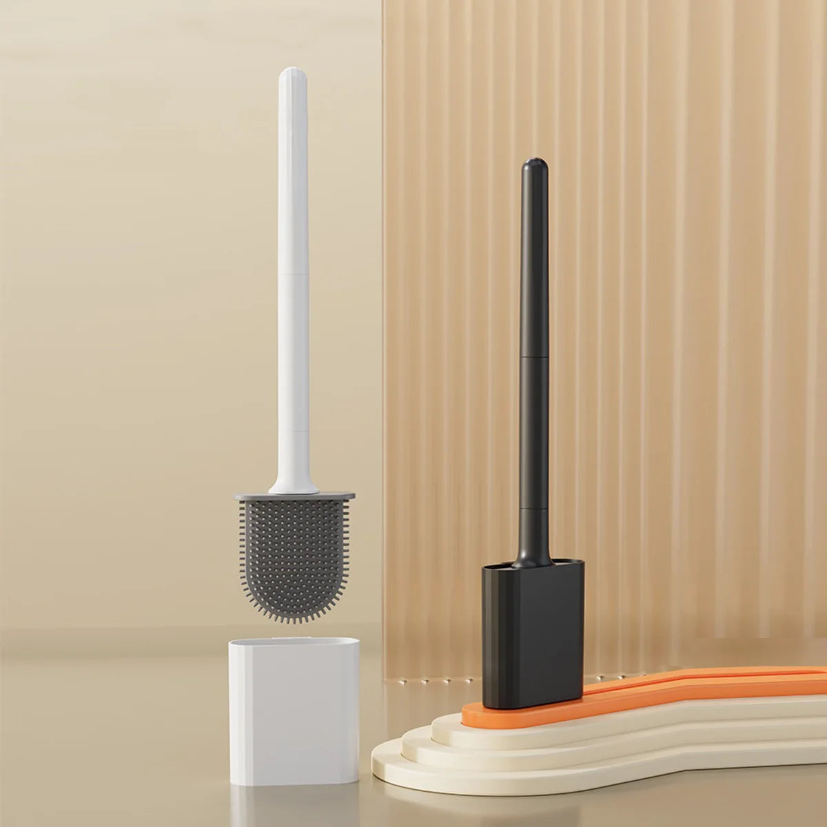 Black Wall-Mounted Silicone Toilet Brush Set