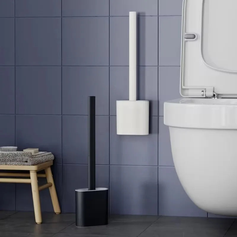 Black Wall-Mounted Silicone Toilet Brush Set