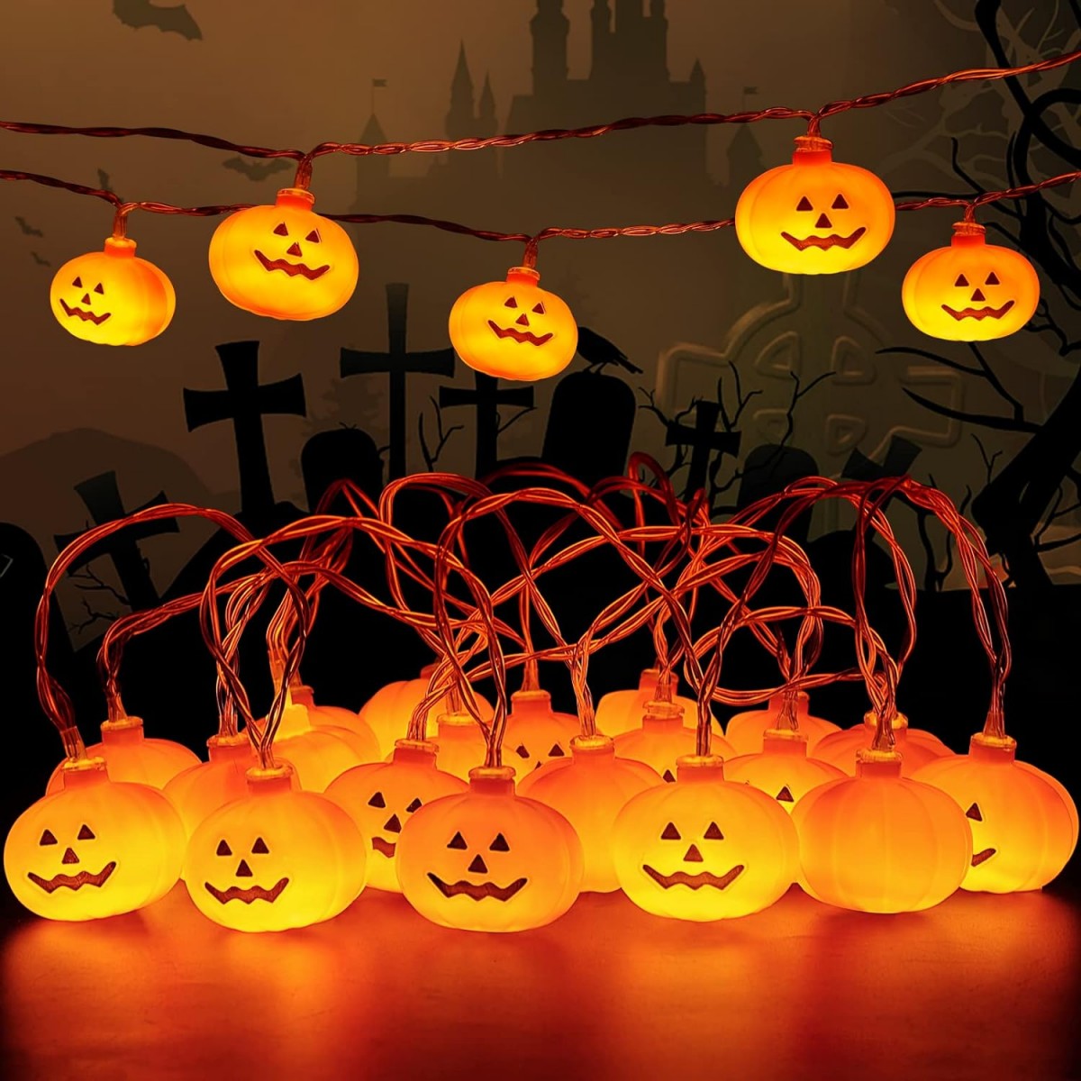CozyGlow Halloween Pumpkin String Lights – 20 LED Battery-Operated