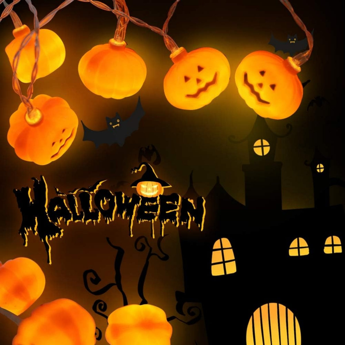 CozyGlow Halloween Pumpkin String Lights – 20 LED Battery-Operated