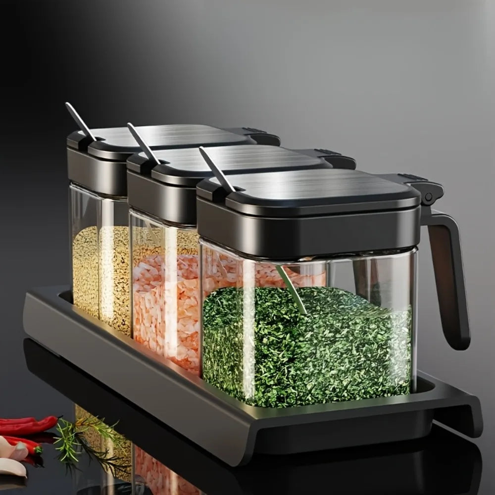 Glass Spice Jar Set with Rotating Rack