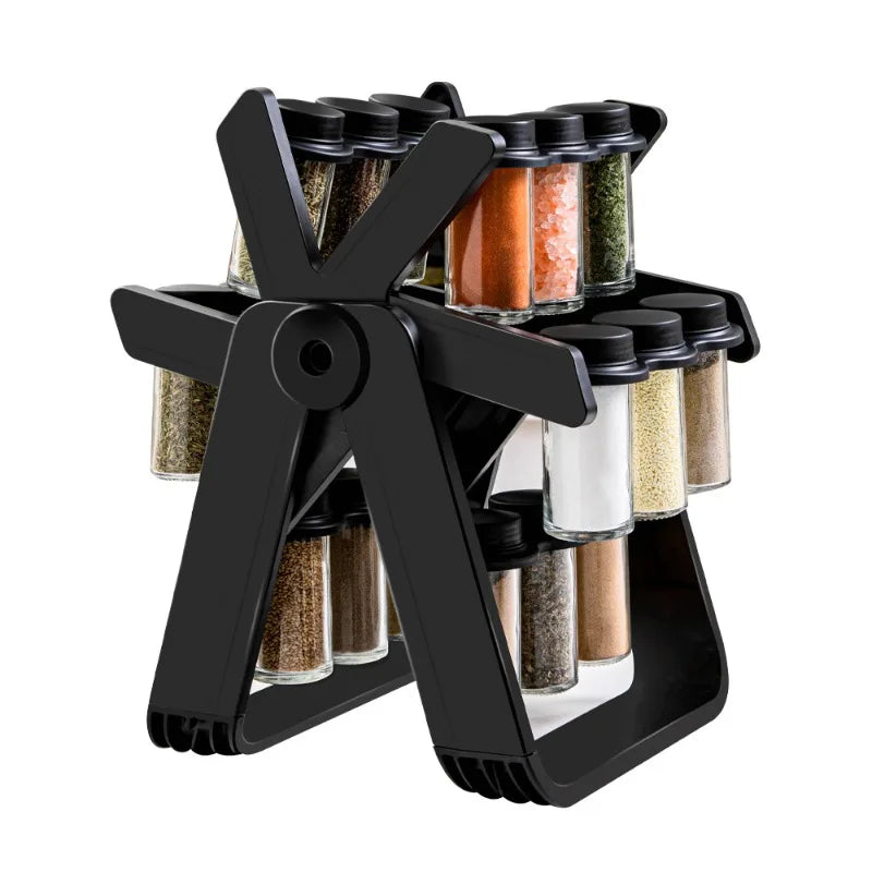 Glass Spice Jar Set with Rotating Rack