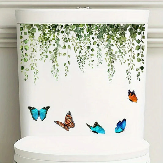 Green Leaves Butterfly Flower Wall Stickers