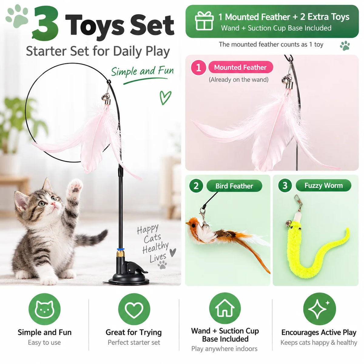 Handsfree Cat Teaser Wand Toy