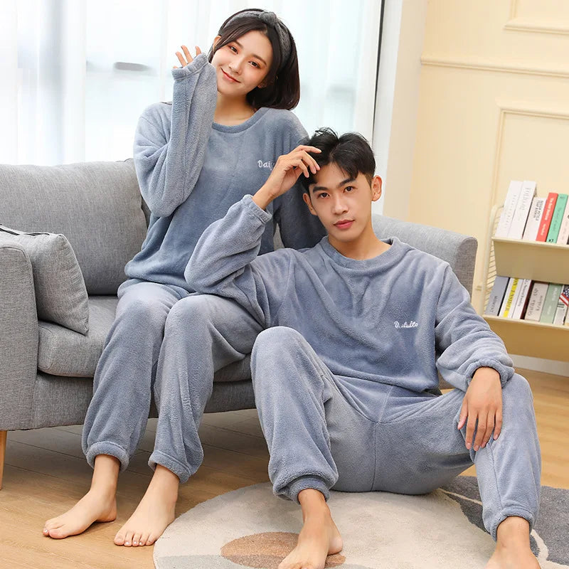 Winter Coral Fleece Pajama Set (Top + Pants)